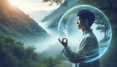 practitioner with invisible wei chi defensive energy