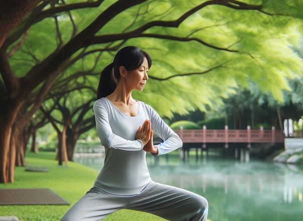 A woman practicing qigong.