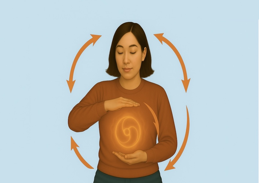 A female qigong practitioner generating chi energy