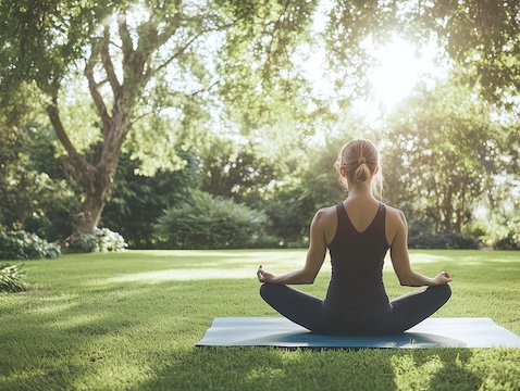 Female practicing quiescent meditation in Nature