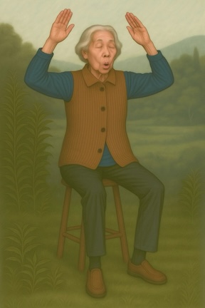 Image of an elderly woman practicing qigong
