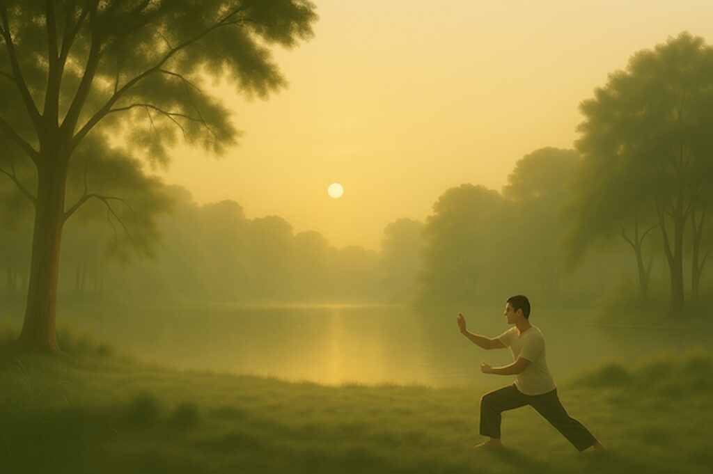 A man practicing tai chi qigong.