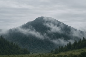 a mountain in Taiwan shrouded in mist